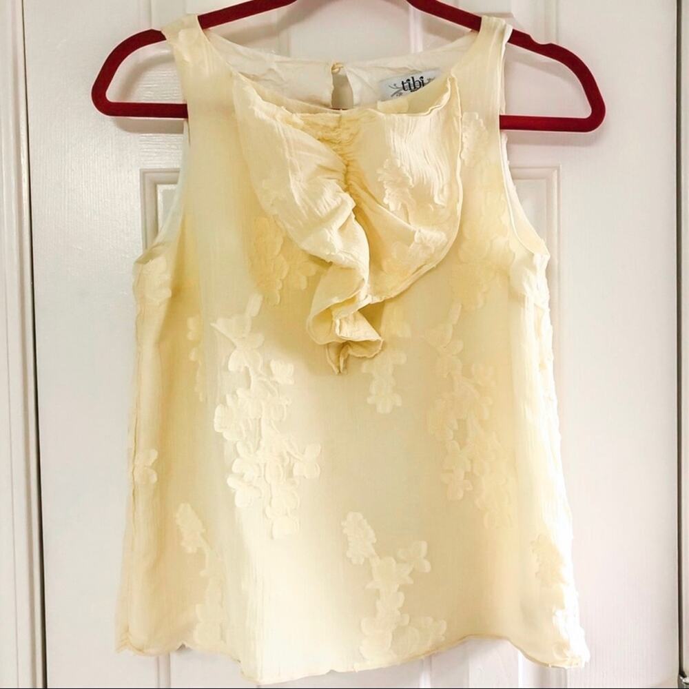 TIBI NEW YORK • Cream Floral Embroidered Ruffle Tank Top Blouse